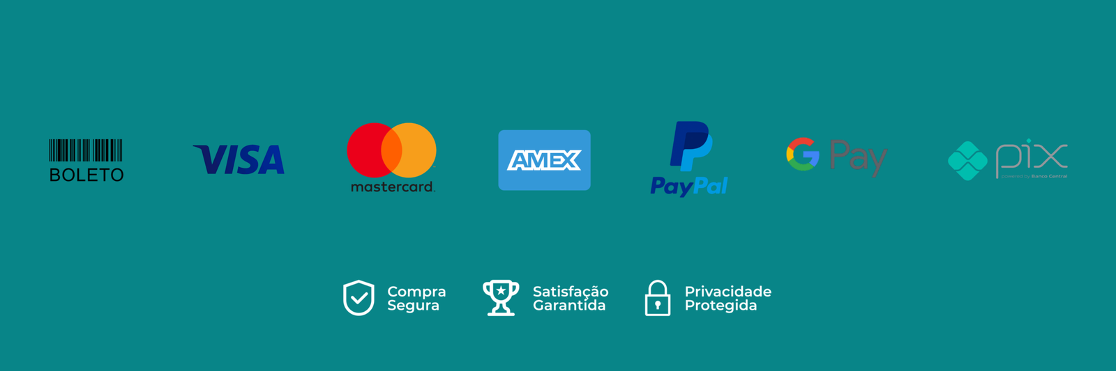 Métodos de pagamento aceitos: Boleto, Visa, Mastercard, AMEX, PayPal, Google Pay e PIX. Compra Segura, Satisfação Garantida e Privacidade Protegida.